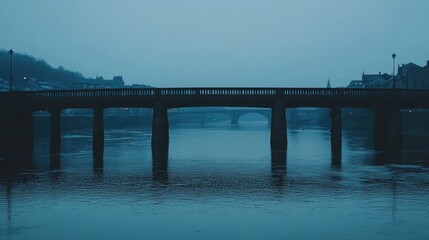 Bridge Spanning River at Dusk Cityscape