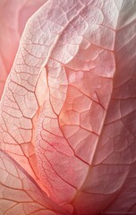 Fototapeta premium Beautiful pink camellia petal macro photography, with detailed texture and soft lighting, focusing on the intricate details of the petals and using depth of field to create an artistic background