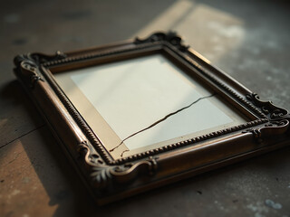 A Cracked Photograph Frame Lying On The Ground, Soft Light, Symbolic Of Broken Families, High Detail, Emotional Composition 00003