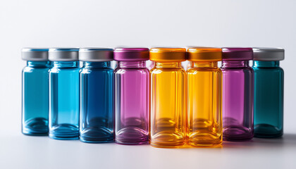 assortment of colorful vials on white background