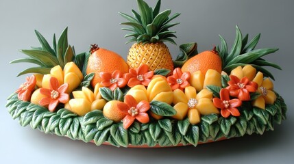 Ornate Ceramic Fruit And Flower Centerpiece