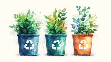 Obraz premium Recycling icon styled with fresh green foliage, displayed on white