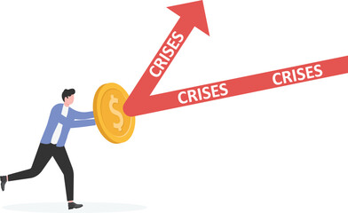 businessman use golden coin as a shield to reflex crisis arrow. Financial stability concept.

