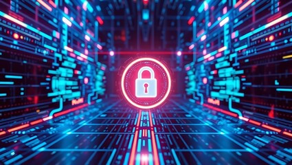 Cybersecurity: Neon Lock in a Digital Corridor