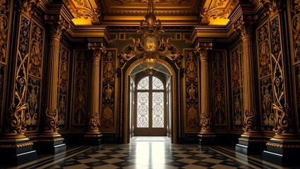 Grand Gilded Hallway: Baroque Opulence and Light