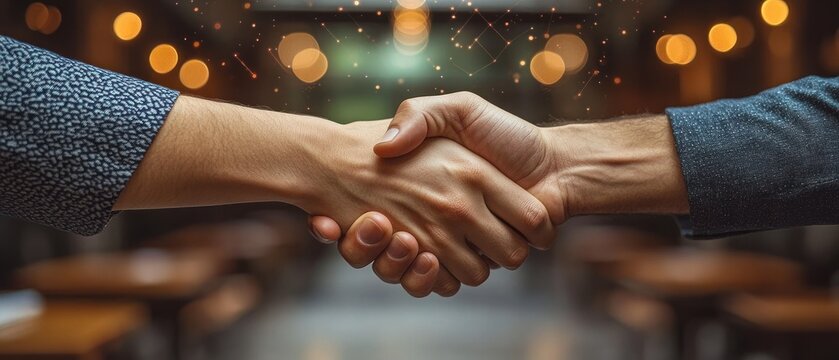 Restaurant handshake deal, bokeh background