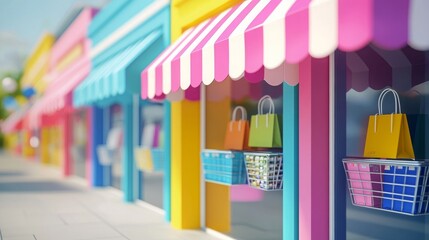 Colorful Digital Storefronts in 3D Illustration