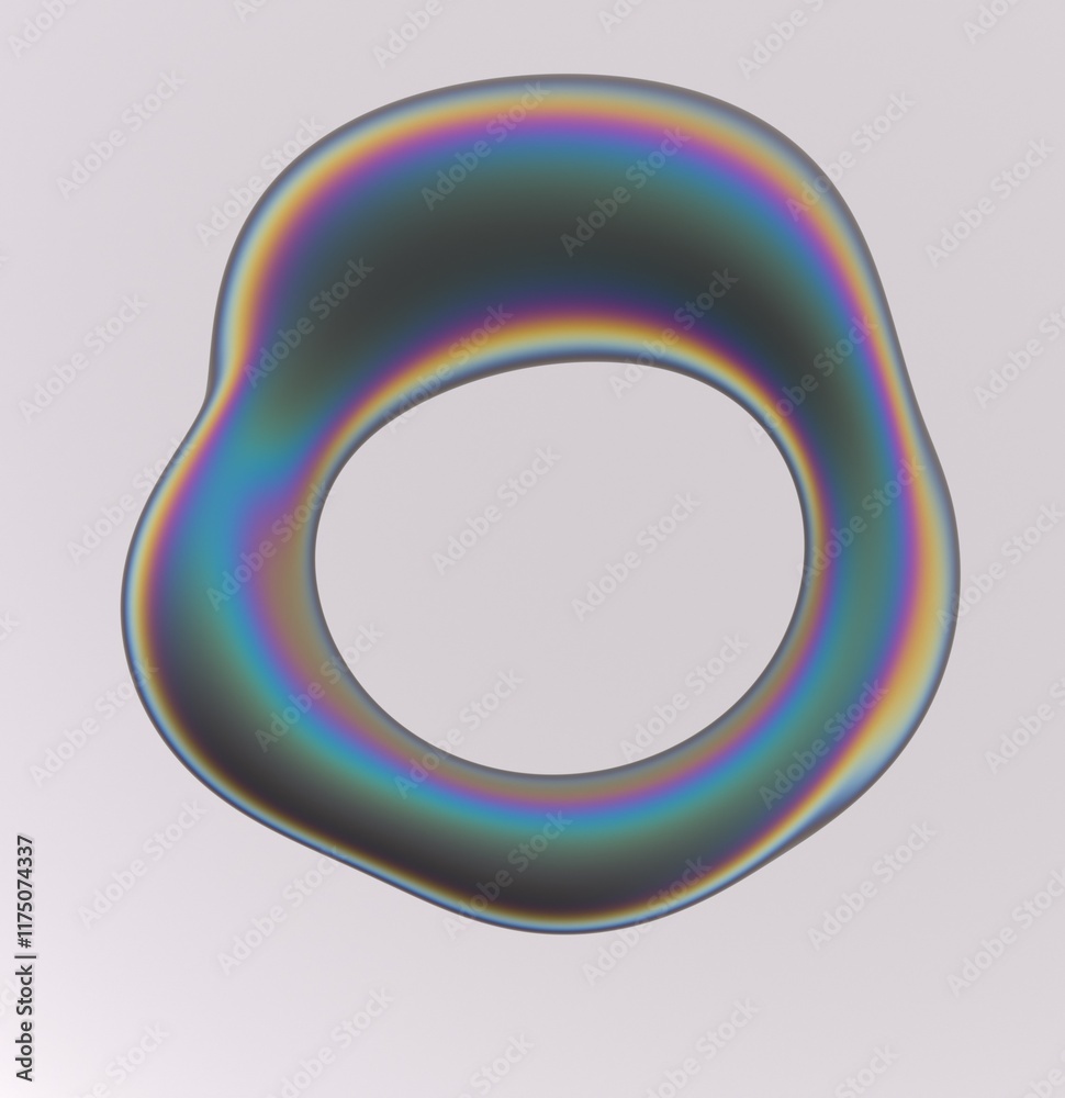 Poster oval-shaped holographic liquid substance with a hole in the middle on a white background. 3d illustr