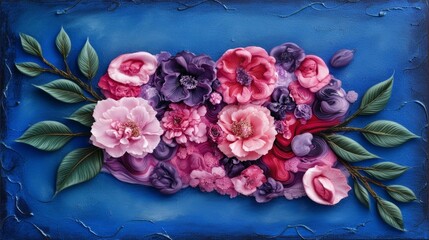 beautiful flower bouquet background, main colors are pink, blue, violet and purple, 
