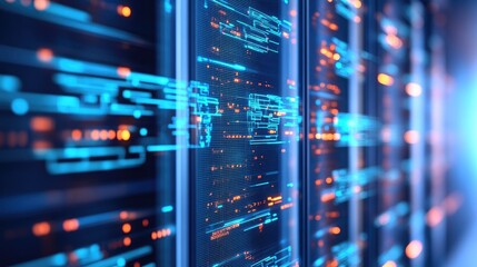 Illuminated Data Streams Flowing Through Server Racks