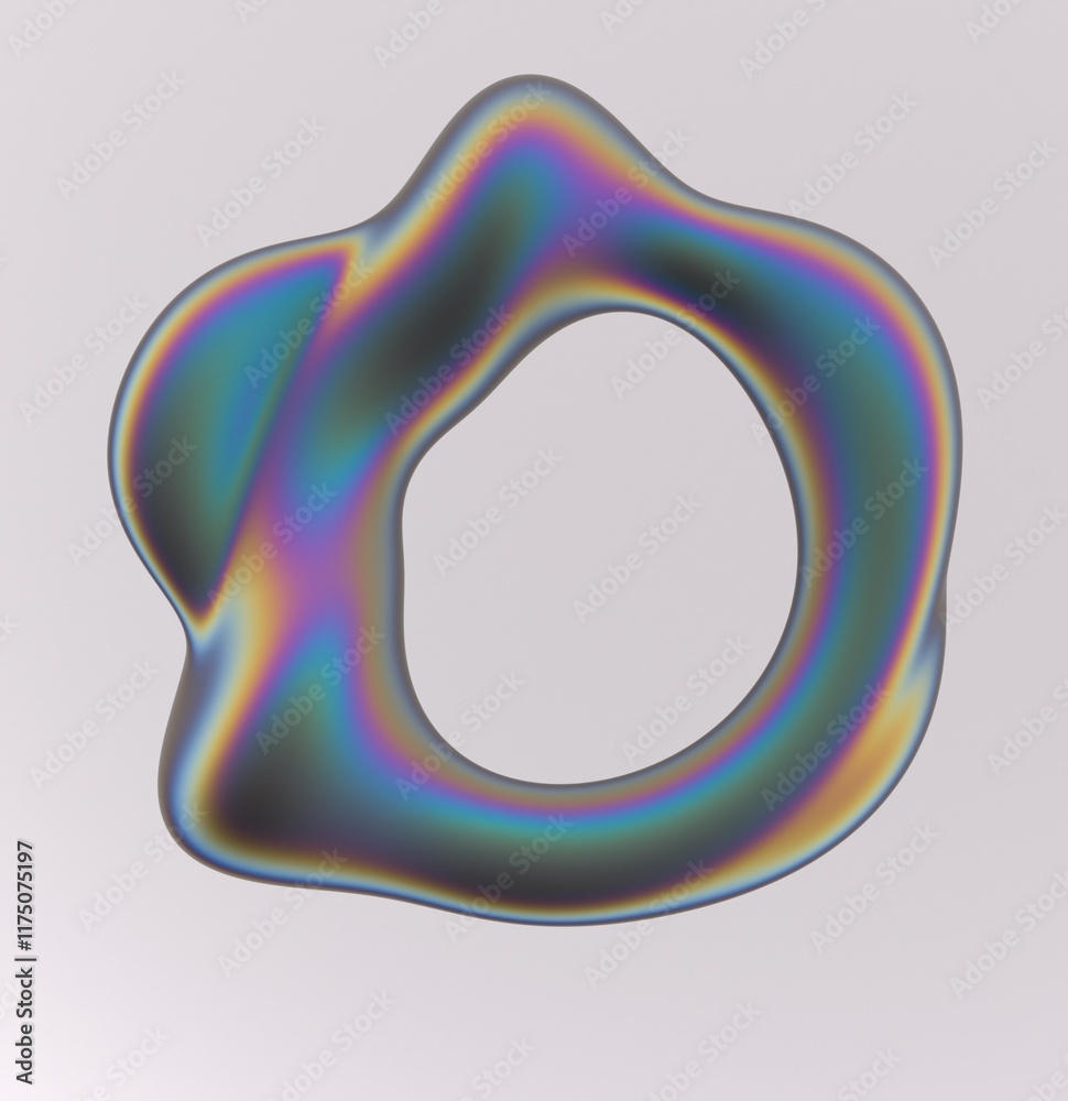 Aufkleber oval-shaped holographic liquid substance with a hole in the middle on a white background. 3d illustr