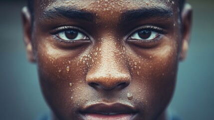 Close up portrait of a sweaty young man