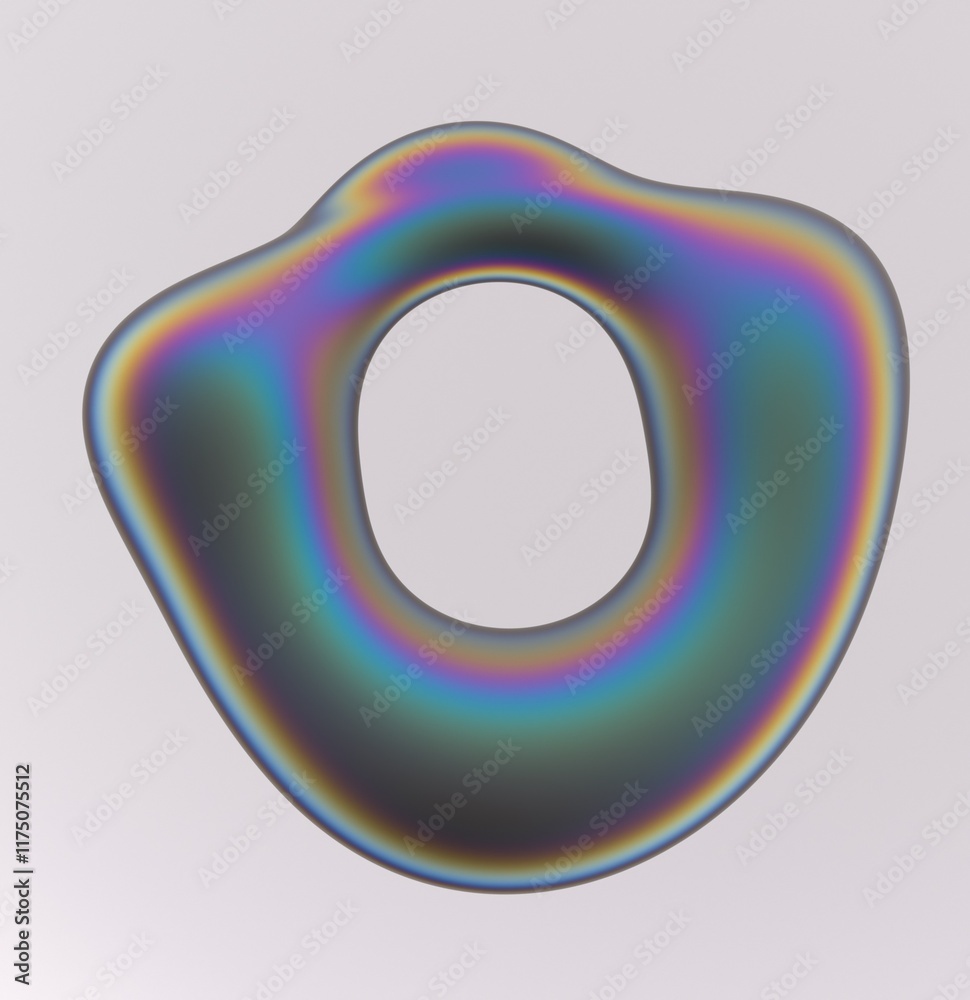 Poster oval-shaped holographic liquid substance with a hole in the middle on a white background. 3d illustr