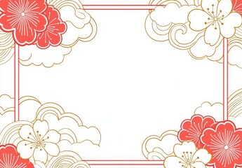 Elegant Japanese Pattern Frame with Red Flowers