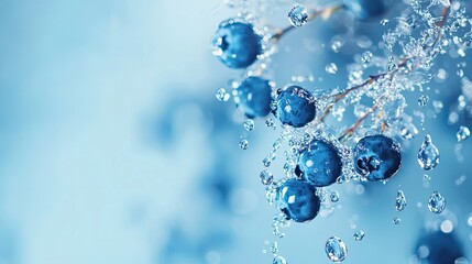 Blueberries Splashing Fresh Water Droplets