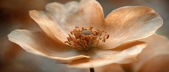 Beige flower close-up, garden blur, nature detail