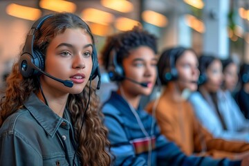 Title: Youthful Call Center Team Engaging with Customers