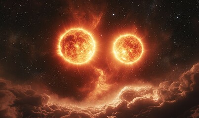 Obraz premium Binary Suns, Nebula, Space, Cosmic, fiery clouds, artwork, science fiction