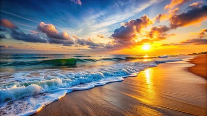 Serene ocean waves crash on a peaceful beach, a tranquil seascape.
