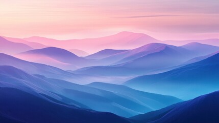 Serene Pastel Mountainscape Under a Soft Sunset Sky