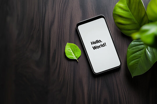 Minimalist Phone Display with "Hello, World!"