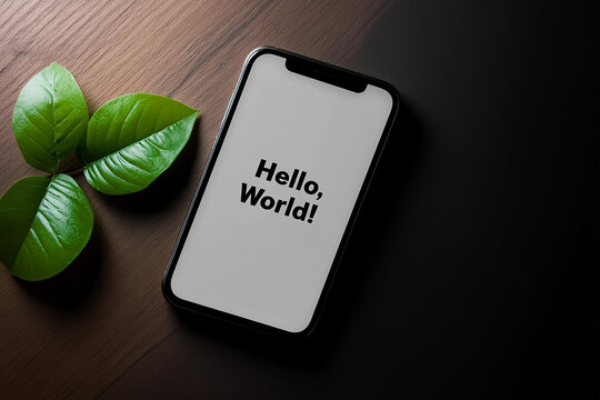Minimalist Phone Display with "Hello, World!"