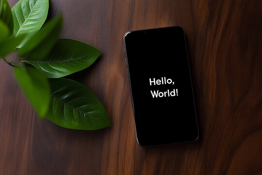 Minimalist Phone Display with "Hello, World!"