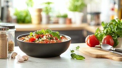 Fresh Vegetable Salad with Colorful Ingredients in Modern Kitchen