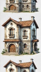 Obraz premium Illustration of a two-story stone house