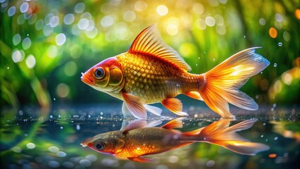 Macro Close-up of Goldfish in Pond Water, Aquatic Life Detail