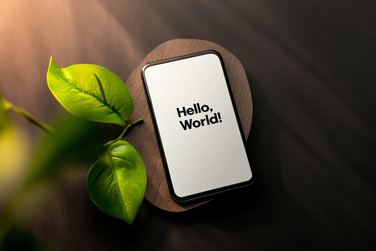 Minimalist Phone Display with "Hello, World!"