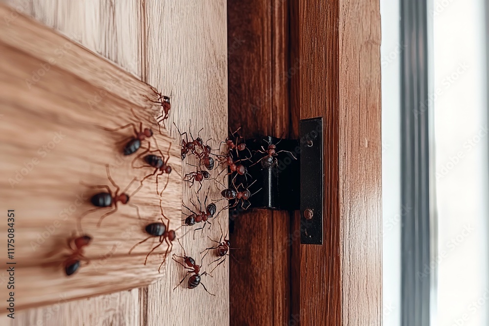 Aufkleber a swarm of ants is seen crawling around a wooden door frame, highlighting their diligent and organiz