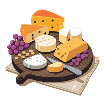 cheese board with grapes and nuts clip art preview
