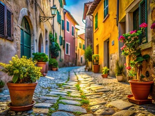 Obraz premium Macro Photography: Cobblestone Street Detail, Marciana, Elba Island, Italy