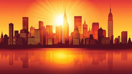Fototapeta premium Majestic City Skyline at Sunrise Golden Hues