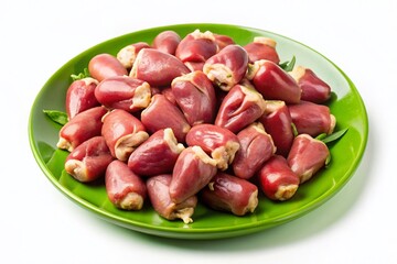 Raw Chicken Hearts on Green Plate - Fresh Poultry Ingredients for Cooking
