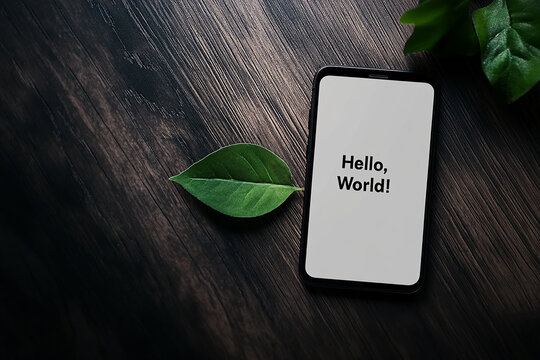 Minimalist Phone Display with "Hello, World!"