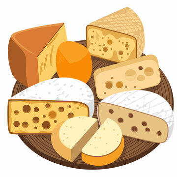cheese assortment on wooden plate clip art preview