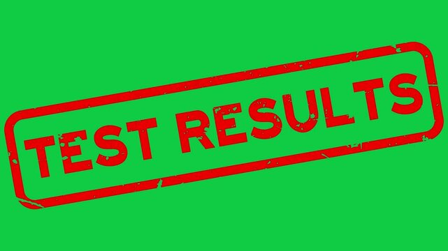 Grunge red test results word square rubber seal stamp zoom on green background
