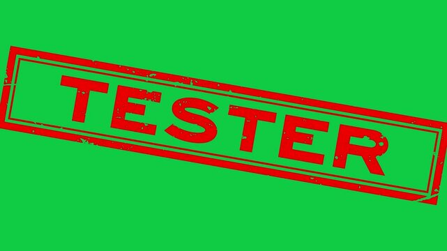 Grunge red tester word square rubber seal stamp zoom on green background