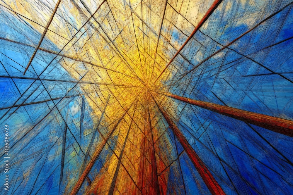 Fototapete a radiant composition filled with geometric patterns in blue and yellow, radiating a sense of lightn