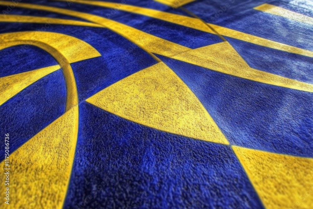 Poster A vibrant and dynamic composition featuring curving shapes in blue and yellow, creating a sense of movement and artistic energy that captivates the viewer's attention.