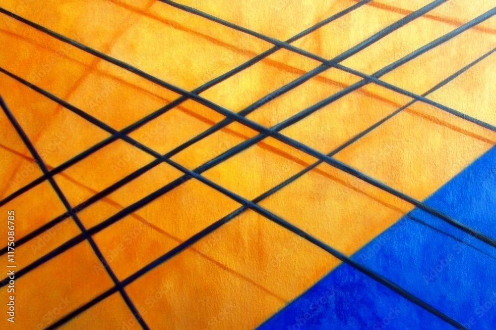Poster A striking abstract artwork featuring intersecting lines in blue and yellow tones, invoking thoughts of connection and the complexity of relationships.