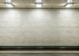 Minimalist Parisian Metro Station: White Ceramic Tile Wall
