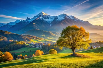 Naklejka premium Minimalist Savoie Landscape: Albertville's Serene Mountains