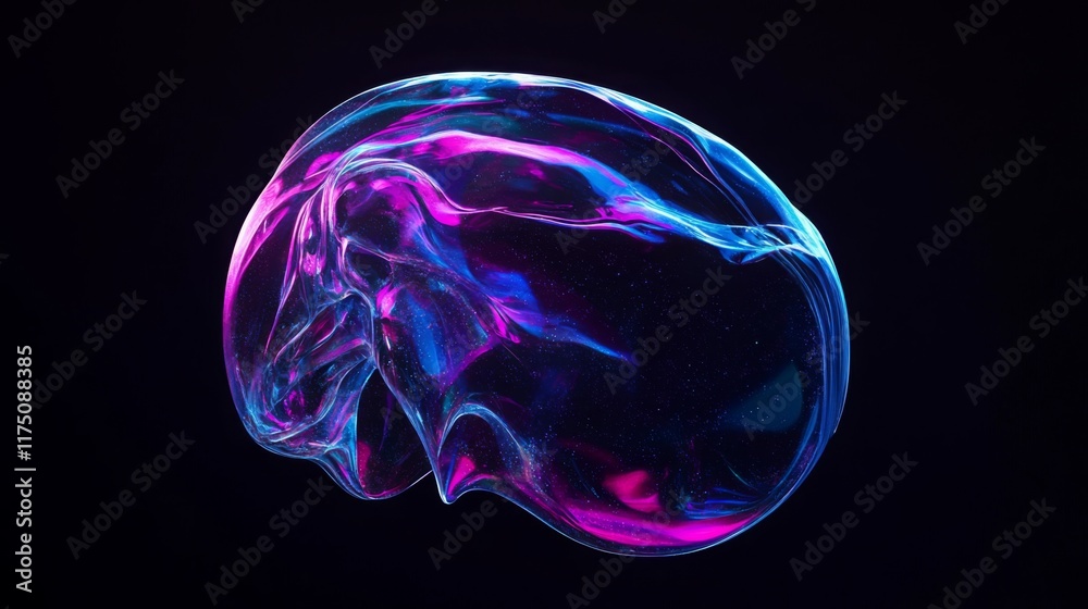 Wall mural macro glass 3d y2k render abstract bubble. transparent glassmorphism modern texture. holographic cur