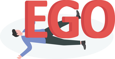 Ego burden, too much confident boss, narcissism and self involvement problem, self esteem and self important mistake concept,
