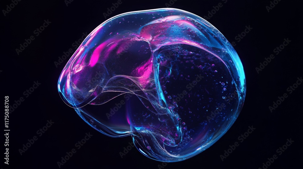 Wall mural macro glass 3d y2k render abstract bubble. transparent glassmorphism modern texture. holographic cur