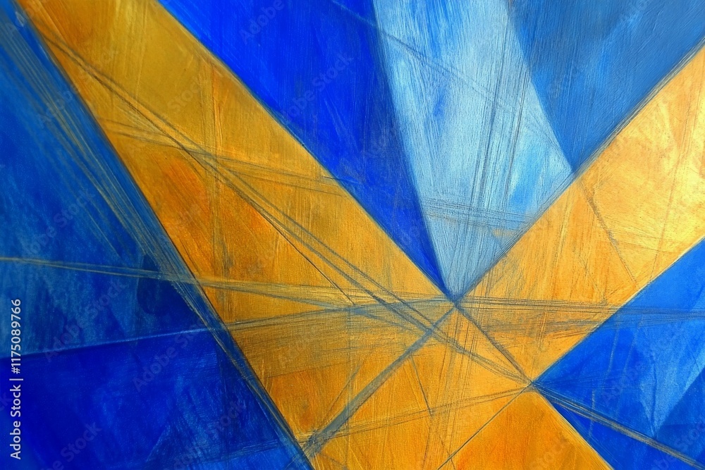 Leinwandbilder an abstract artwork featuring dynamic blue and gold shapes, creating a sense of movement and depth t
