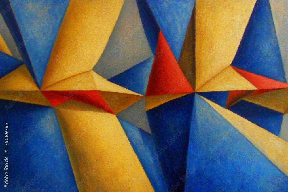 Leinwandbilder an abstract composition showcasing bold triangular forms in vibrant red, yellow, and blue, symbolizi